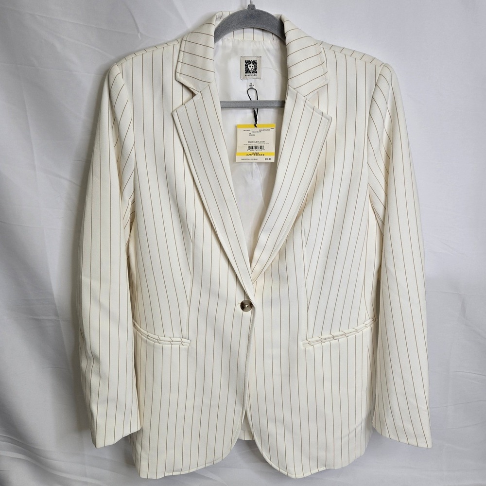 Anne Klein Striped Blazer, Vanilla Ice Latte, Medium, $139 Retail, New Flawed